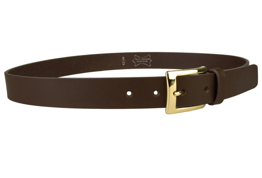 Mens Dark Brown Leather Belt With Gold Buckle - Image 2