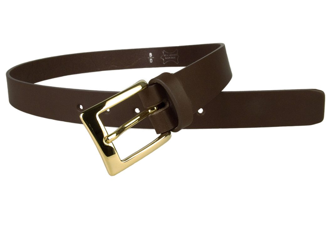Mens Dark Brown Leather Belt With Gold Buckle - Image 5