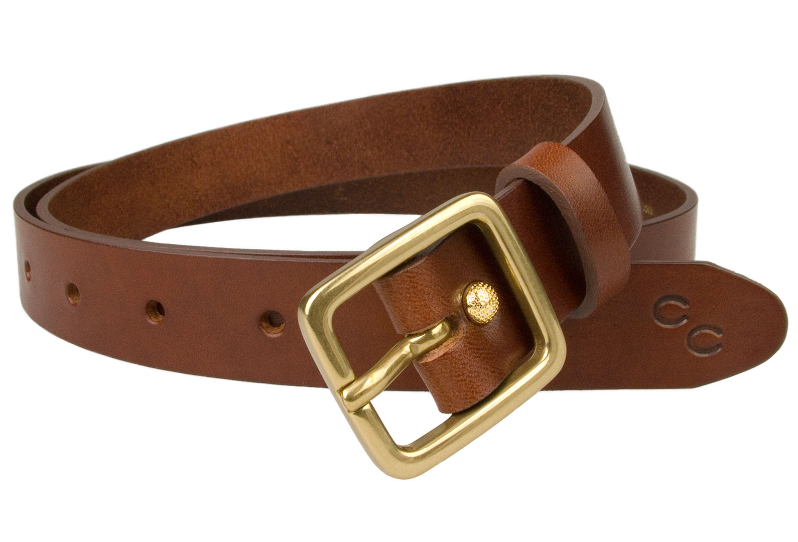 Champion Chase ™ Leather Belt Light Chestnut 1 Inch Wide. High quality womens leather belt. Italian vegetable tanned leather and solid brass buckle. Made in UK by British Craftsmen. Free sliding loop to ensure a flush finish when worn with dresses or loose top. However this belt looks super with smart or casual trousers. Comes with the Champion Chase™ double horse shoe motif.
