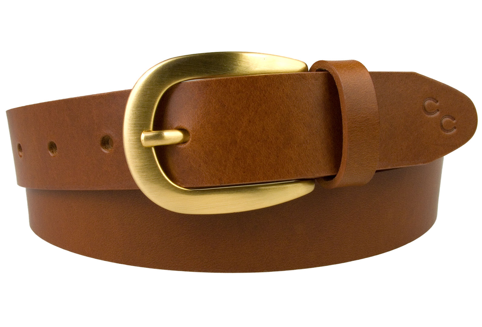 Womens Tan Leather Belt With Brushed Gold Buckle | BELT DESIGNS