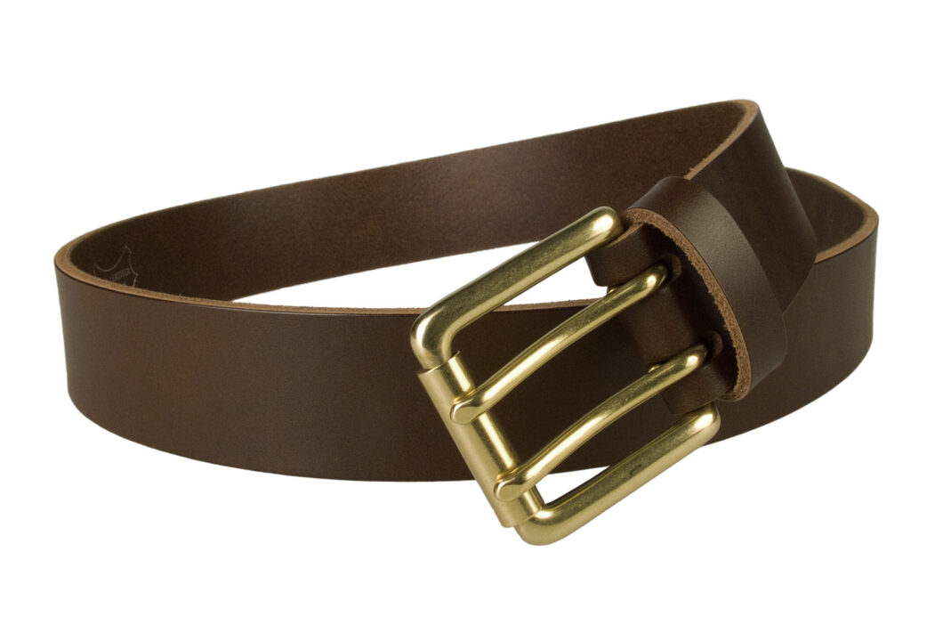 Mens high quality dark brown leather belt. Made in UK with Italian full grain leather and an Italian made solid brass double prong roller buckle. 4cm Approx 1.57 inch wide and approx. 3.5 - 4 mm thick leather.