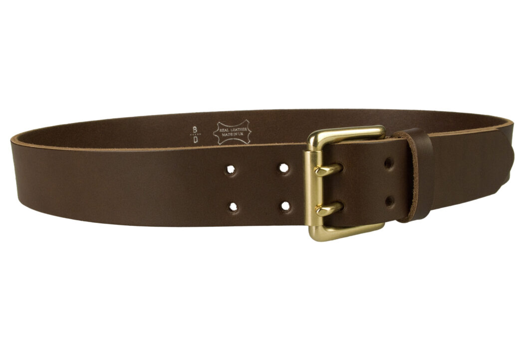 Mens high quality dark brown leather belt. Made in UK with Italian full grain leather and an Italian made solid brass double prong roller buckle. 4cm Approx 1.57 inch wide and approx. 3.5 - 4 mm thick leather.