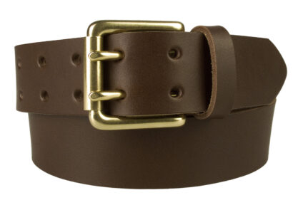 Brass Double Prong Leather Jeans Belt 