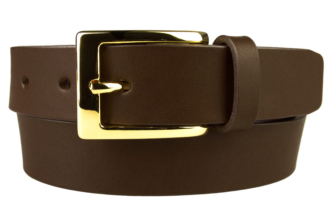 High Quality Brown Leather Belt. Made with top grade Italian vegetable tanned leather. Gold plated Italian made buckle. Made In UK by Belt Designs