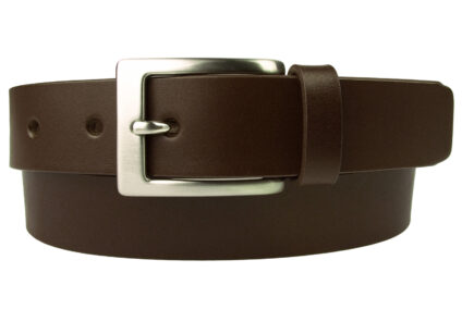 Mens Dark Brown Leather Belt Made in UK. Italian full grain leather and an Italian made hand brushed nickel plated buckle. 1.18 inches wide and approx. 3.5 - 4 mm thick leather.