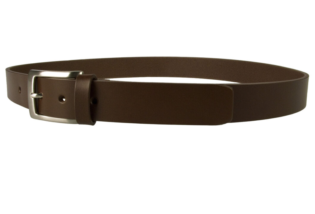 Mens Dark Brown Leather Belt Made in UK. Italian full grain leather and an Italian made hand brushed nickel plated buckle. 1.18 inches wide and approx. 3.5 - 4 mm thick leather.