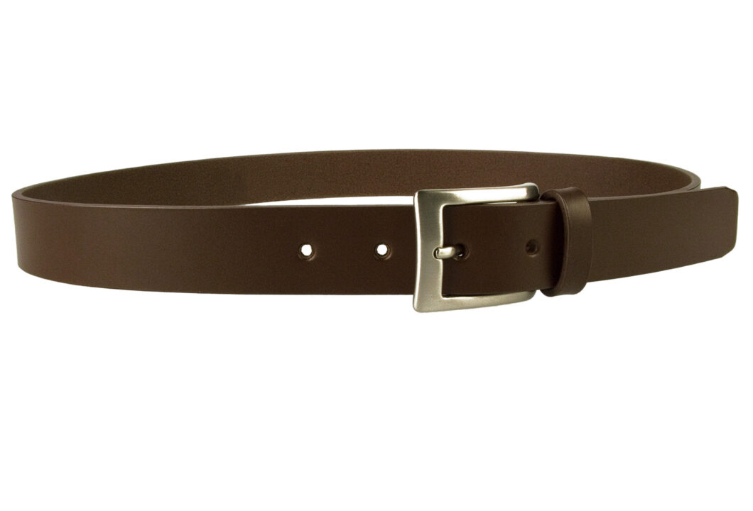 Mens Dark Brown Leather Belt Made in UK. Italian full grain leather and an Italian made hand brushed nickel plated buckle. 1.18 inches wide and approx. 3.5 - 4 mm thick leather.