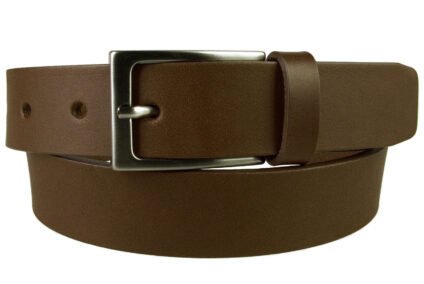 Dark Brown Leather Belt With Gun Metal Buckle. Made In UK By Skilled British Craftsmen. Dark Brown Italian Full Grain Vegetable Tanned Leather. Italian Made Hand Brushed and Lacquered Dark Grey Gun Metal Buckle. 1 3/16 wide Wide (3cm). Strong Riveted Return.